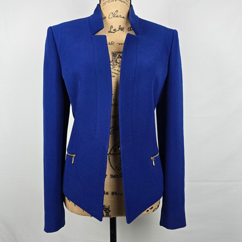 Tahari Arthur S Levine Royal Blue Textured Open Front Blazer Jacket 12 5289M303